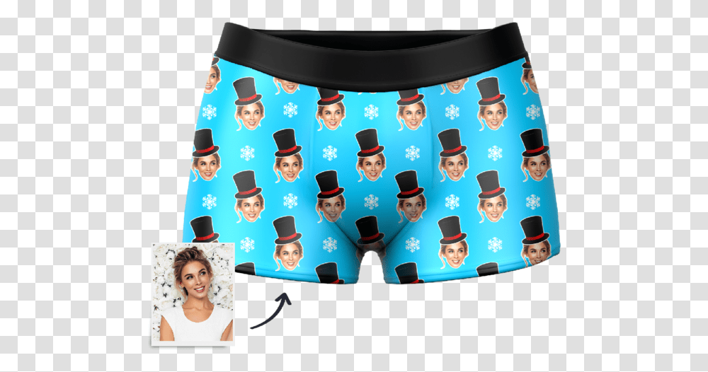 Custom Christmas Snowman Face Boxer Shorts Underpants, Person, Human, Monitor, Screen Transparent Png