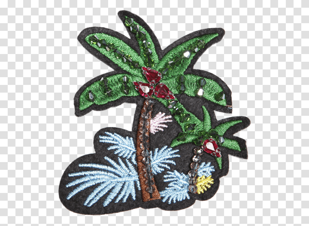 Custom Embroidered Coconut Tree Patch With Beads Needlework, Ornament, Snake, Reptile, Animal Transparent Png