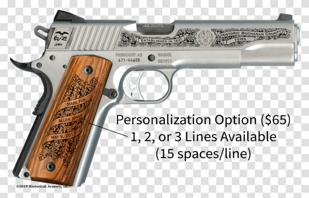 Custom Engraved, Gun, Weapon, Weaponry, Handgun Transparent Png