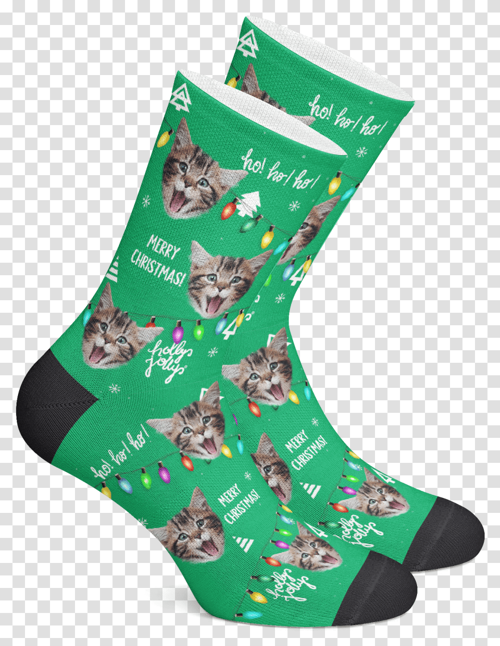 Custom Photo Socks Christmas Lights Put Any Face Person Cat Or Dog Sock, Stocking, Christmas Stocking, Gift, Pet Transparent Png