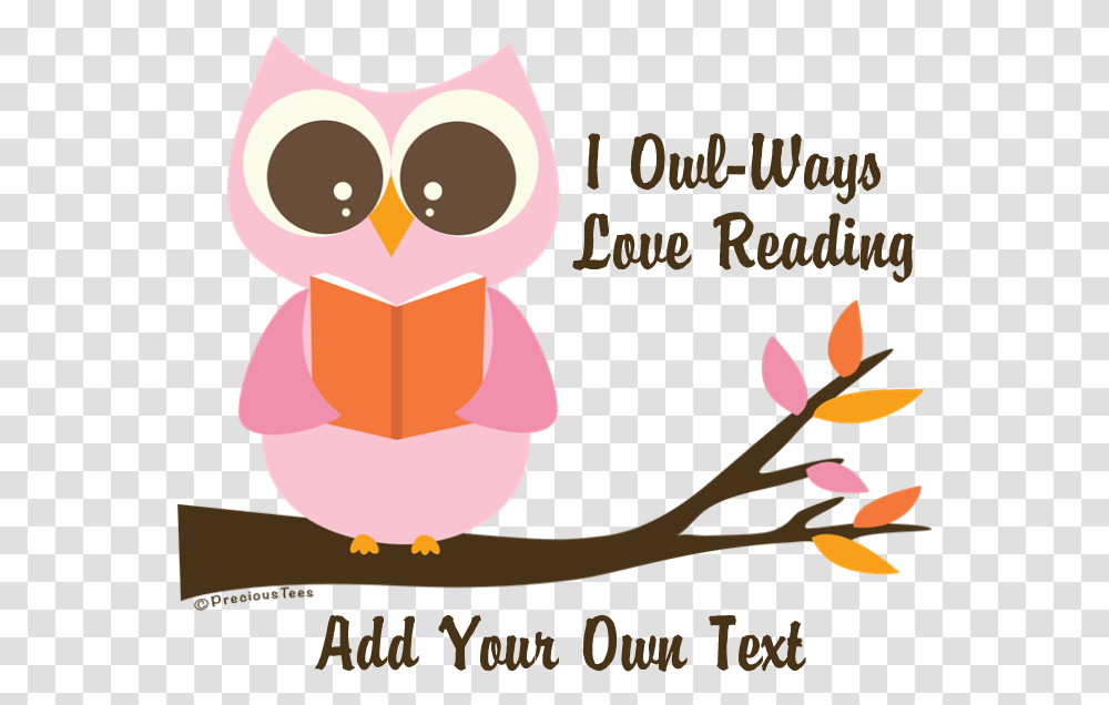Custom Reading Owl Pink Banner Cute Owl Reading Clipart, Poster, Advertisement, Plant, Animal Transparent Png