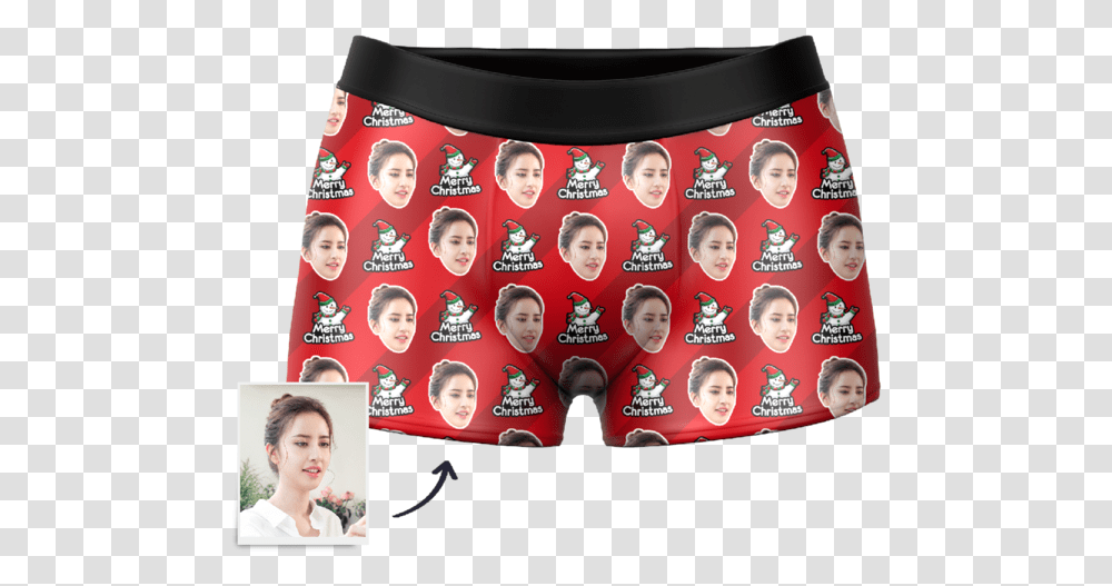 Custom Snowman Face Boxer Shorts Underpants, Apparel, Person, Human Transparent Png