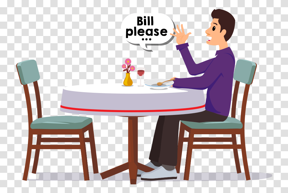 Customer Finish Eating And Call For A Bill Waiter And Customer Clipart, Chair, Furniture, Person, Human Transparent Png