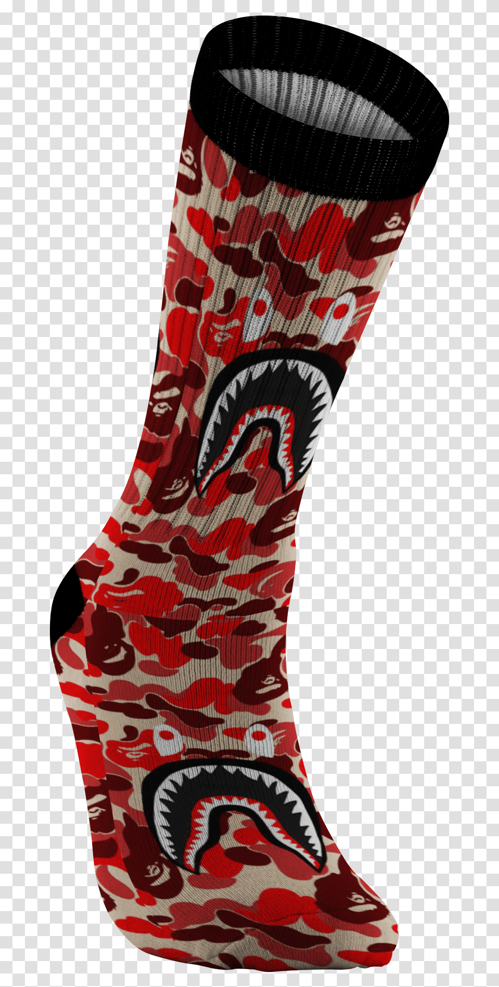 Customized Bape Red Camouflage Shark Design Print Socks Sock, Apparel, Stocking, Christmas Stocking Transparent Png