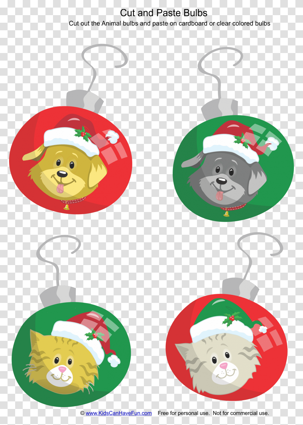 Cut And Paste Christmas Animal Bulbs Http, Hanger, Jaw, Rattle Transparent Png