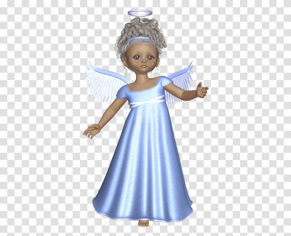 Cute 3d Angel With Sky Blue Dress Picture Dress, Doll, Toy, Person, Human Transparent Png