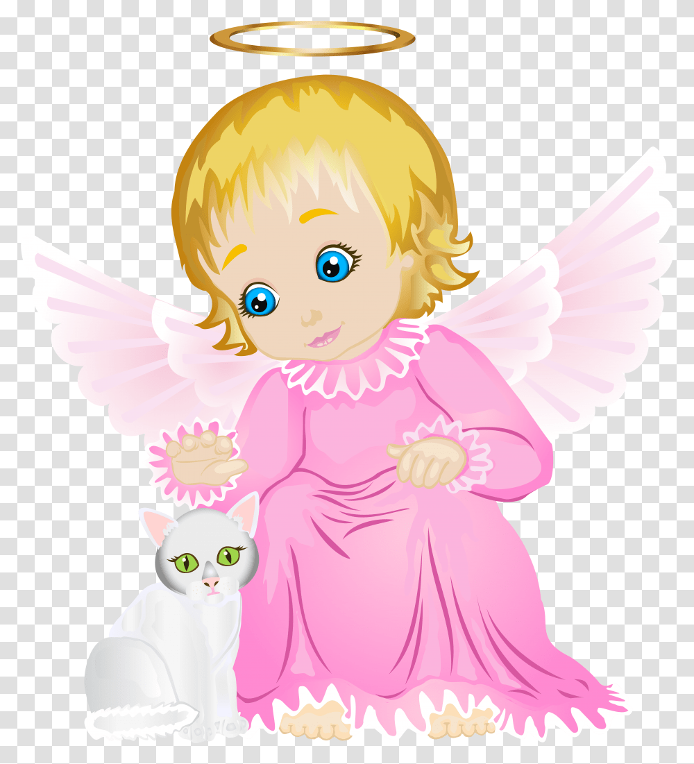 Cute Angel With White Kitten Clip Art, Archangel, Snowman, Winter, Outdoors Transparent Png