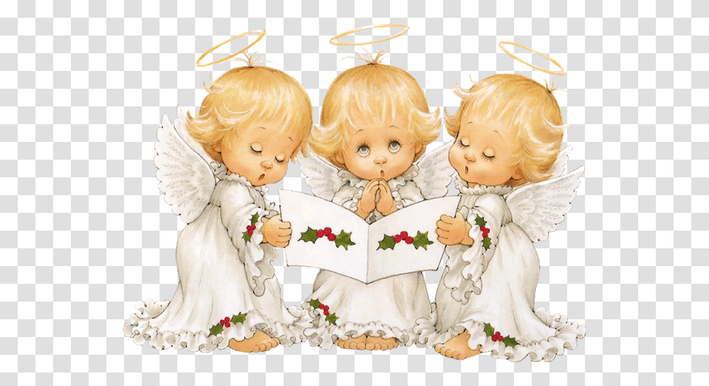 Cute Angels Carolers Christmas Christmas Angels, Doll, Toy, Person Transparent Png