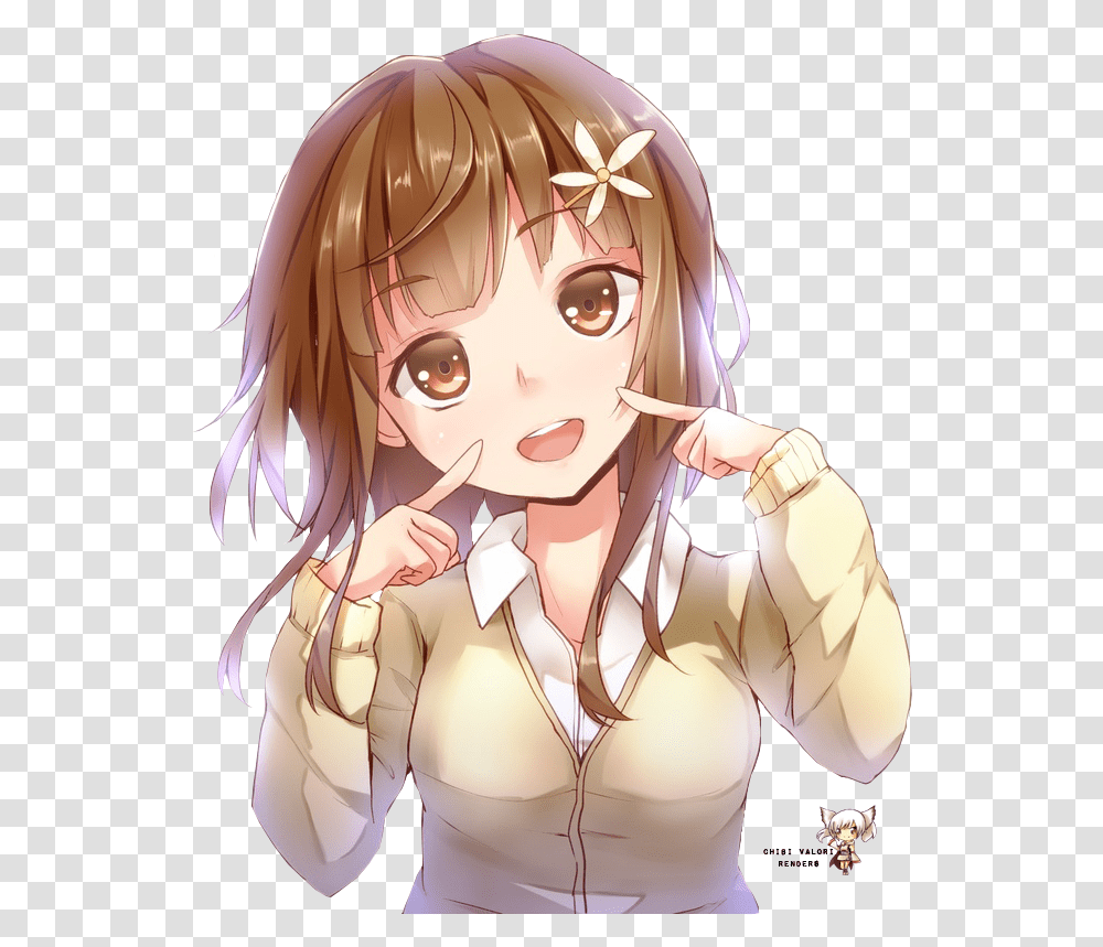 Cute Anime Girl Smiling By Mayomie Brown Hair Anime Girl, Manga, Comics, Book, Person Transparent Png