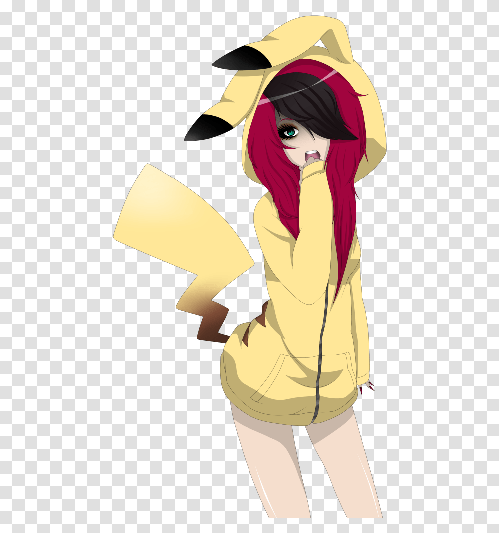 Cute Anime Girl With Pikachu Hoodie, Person, Human, Manga, Comics Transparent Png