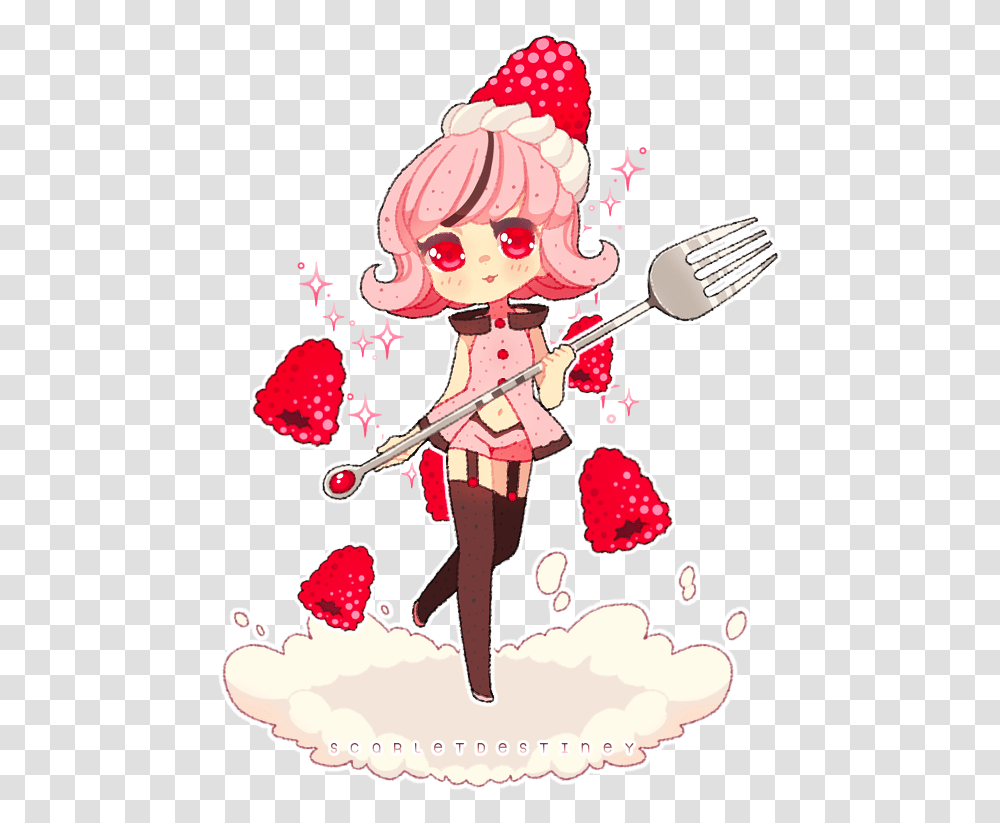 Cute Anime Raspberry, Person, Human, Cutlery, Birthday Cake Transparent Png