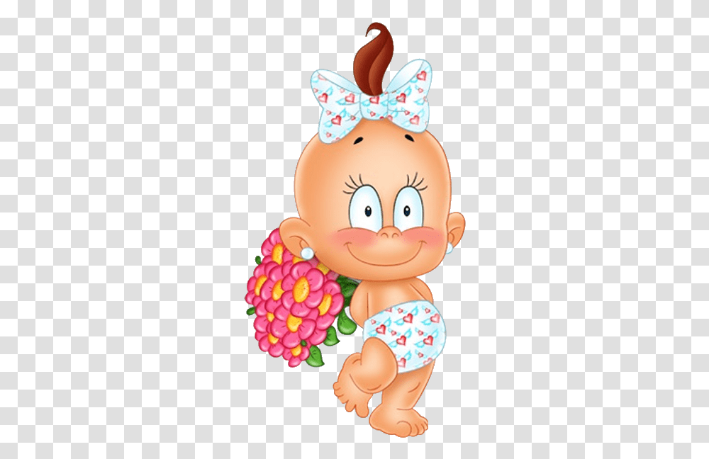 Cute Baby With Flowers Cartoon Clip Art Desenhos Fofos De Bebs, Food, Toy, Sweets, Confectionery Transparent Png