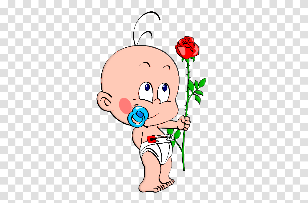 Cute Baby With Flowers Cartoon Clip Art Images Are, Rose, Plant, Blossom, Cupid Transparent Png