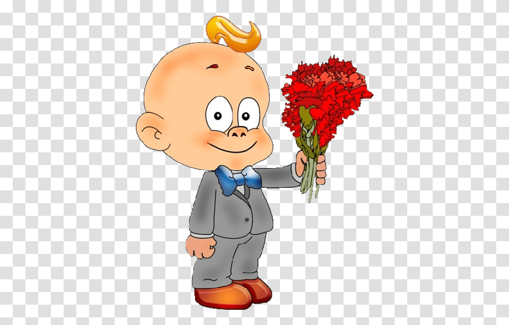 Cute Baby With Flowers Funny Baby Cartoons Barco, Plant, Toy, Flower Bouquet, Flower Arrangement Transparent Png