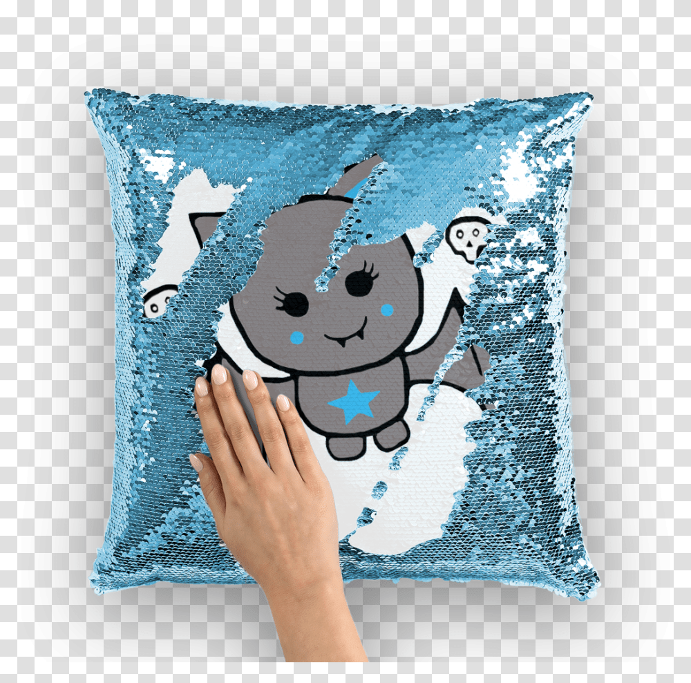 Cute Bat Blue Star On White Sequin Cushion Cover Print Sequin Pillow, Person Transparent Png