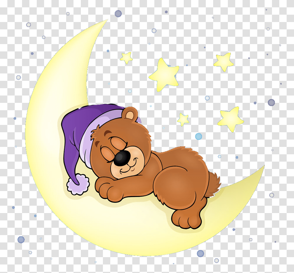 Cute Bear Sleeping Sleep Moon Star Stars Blue Sleeping Bear Clipart, Tree, Plant, Star Symbol Transparent Png