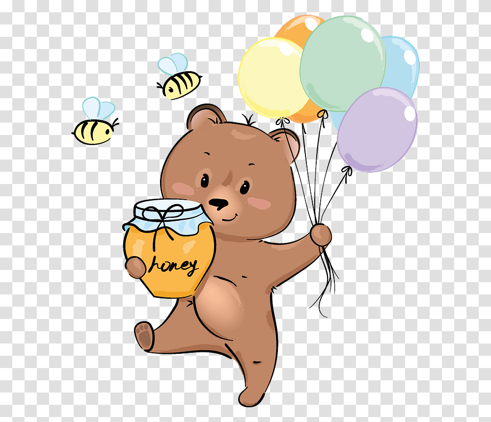 Cute Bear With Honey And Balloons Clipart Cartoon, Snowman, Winter, Outdoors, Nature Transparent Png