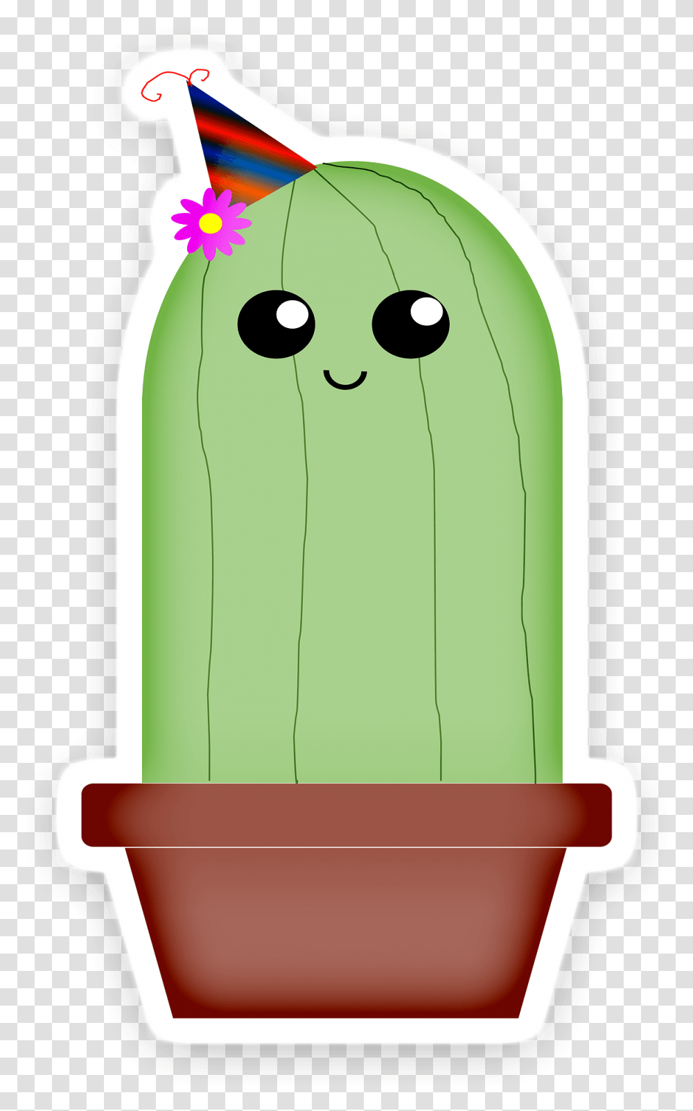 Cute Cactus In Birthday Hat Clipart De Cactus Animados Kawaii, Bottle, Beverage, Pop Bottle, Juice Transparent Png