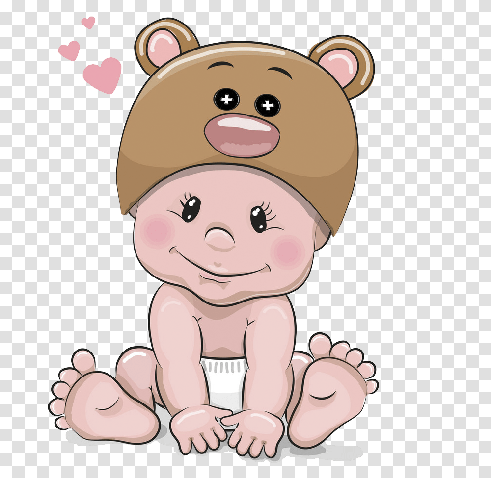 Cute Cartoon Boy In Bear Hat, Baby, Rattle, Newborn Transparent Png