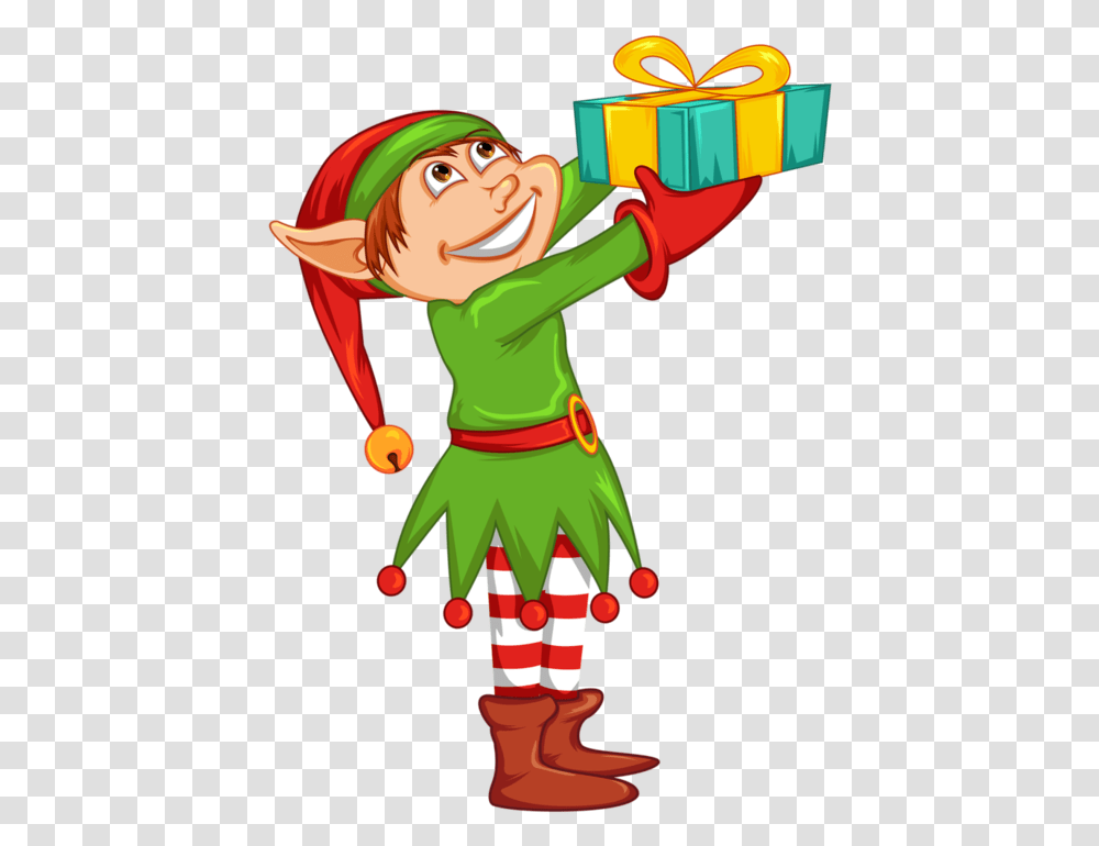 Cute Cartoon Christmas Elf With Gift Clip Art, Person, Human, Toy, Legend Of Zelda Transparent Png