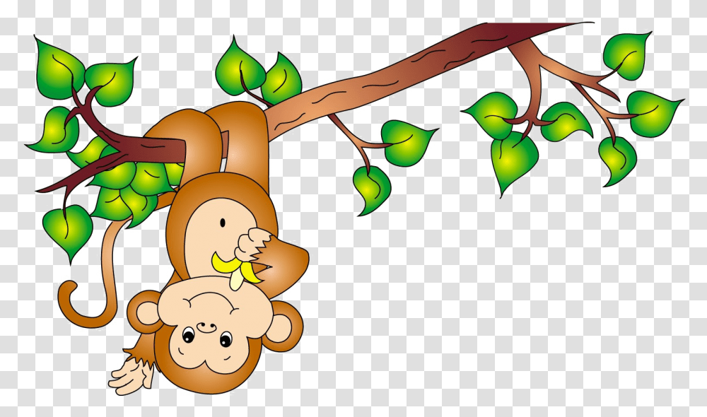 Cute Cartoon Monkey Image Background Cartoon Monkey, Plant, Food, Tree, Fruit Transparent Png