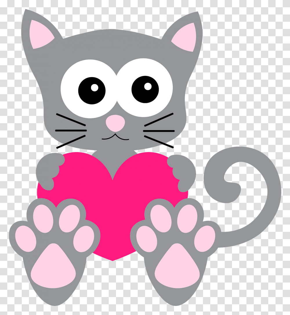 Cute Cat With Heart Clipart Cat, Mammal, Animal, Hand, Pet Transparent Png