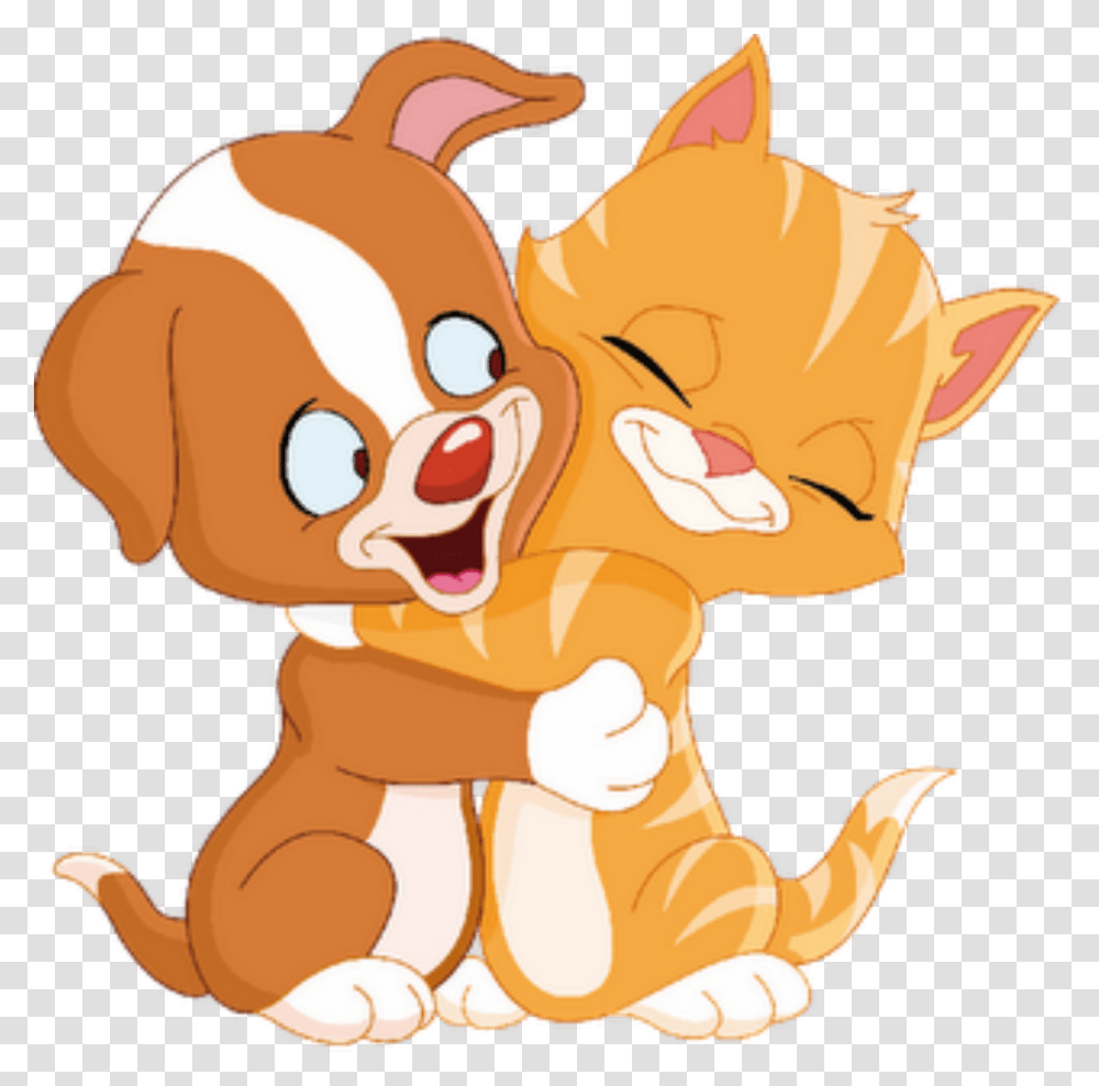 Cute Cats Dogs Animation Dog And Cat Hugging Clipart, Toy, Mammal, Animal, Pet Transparent Png