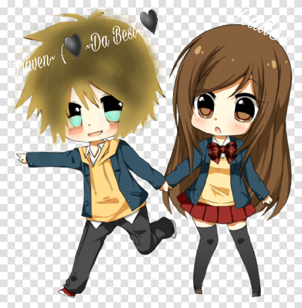 Cute Chibi Anime Couple Image, Person, Female, Girl, People Transparent Png