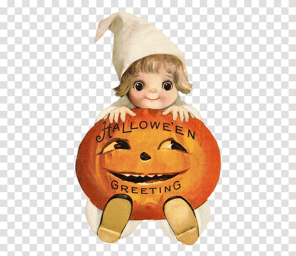 Cute Child With Pumpkin Head Halloween Clip Art Vintage, Poster, Advertisement, Person, Human Transparent Png