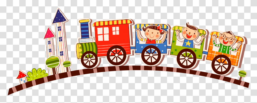 Cute Children Vector Korean 2016 Cartoon Clipart Train With Children Cartoon, Wagon, Vehicle, Transportation, Carriage Transparent Png