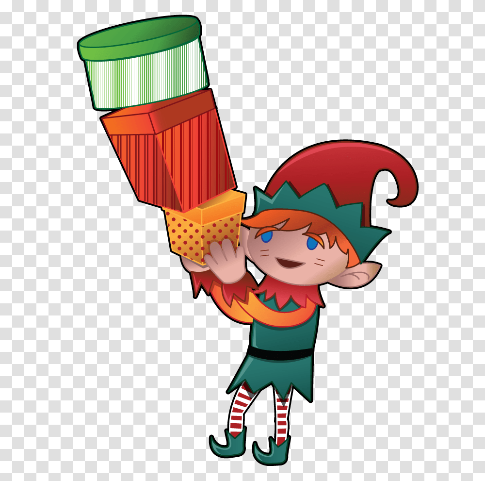 Cute Christmas Elf With Gift, Toy Transparent Png