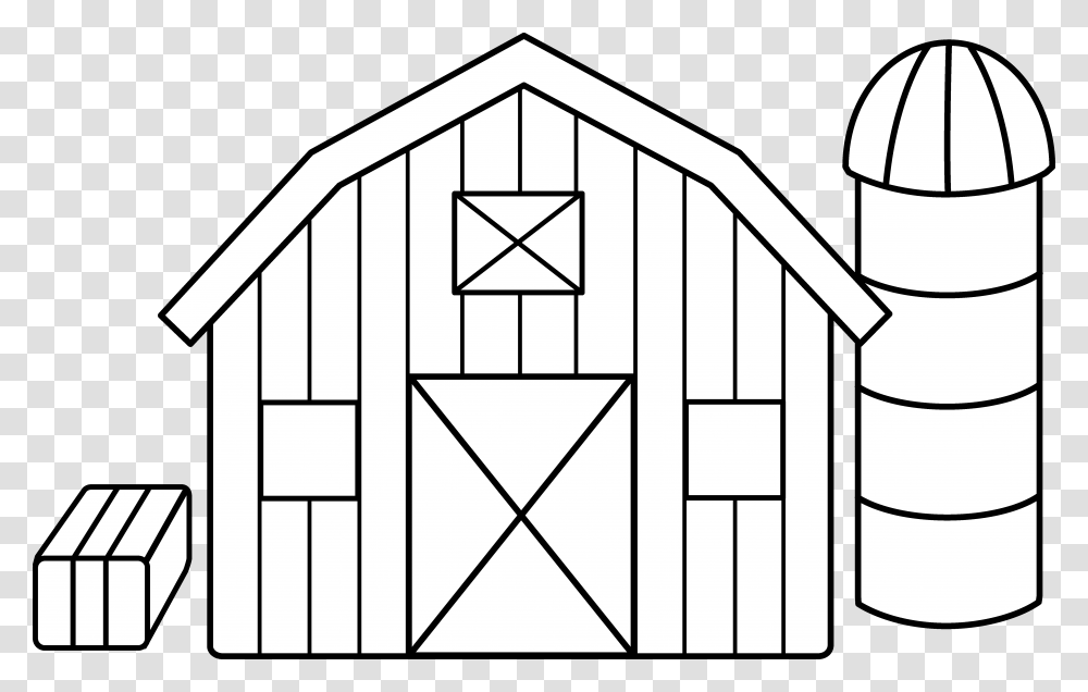 Cute Colorable Farm Scene Farm House Clipart Black And White, Nature, Outdoors, Shelter, Rural Transparent Png