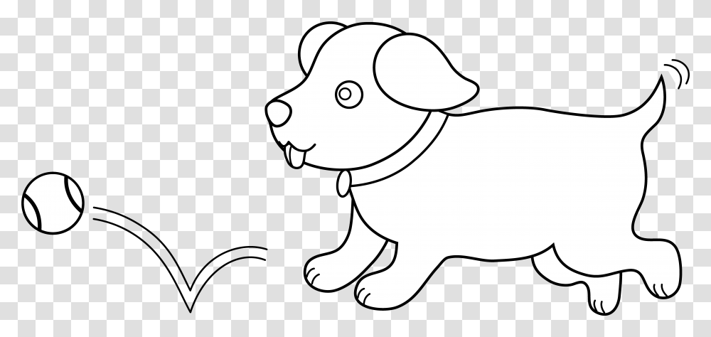 Cute Dog Clipart Black And White Dog Playing Fetch Clip Art Black And White, Mammal, Animal, Pig Transparent Png