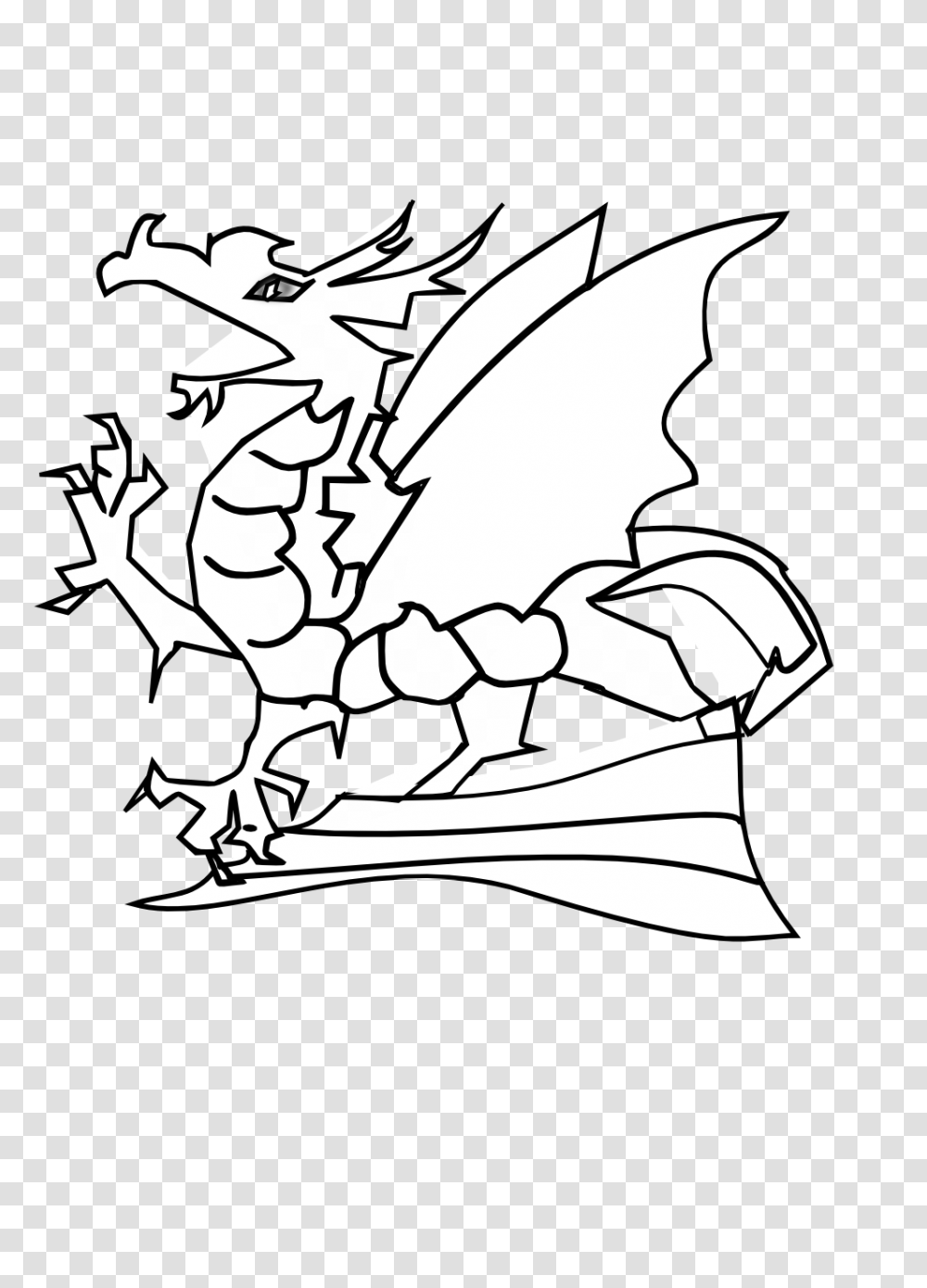 Cute Dragon Black And White Colouring Template Dragon Black And White Template Of A Dragon, Art, Clothing, Apparel, Drawing Transparent Png