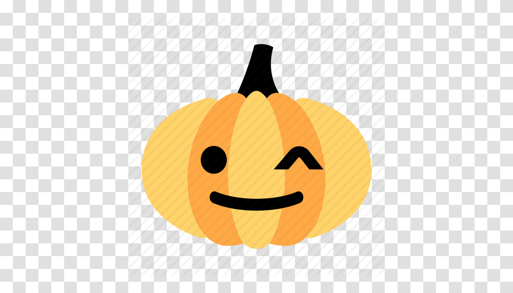 Cute Emoji Halloween Happy Pumpkin Smile Wink Icon, Vegetable, Plant, Food Transparent Png