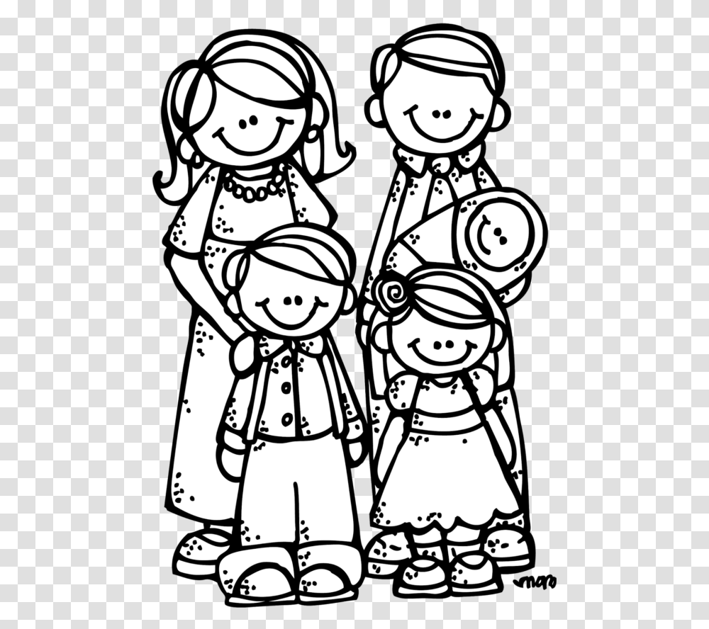 Cute Family Cartoon Clipart Black And White, Doodle, Drawing, Stencil, Chef Transparent Png