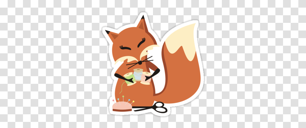 Cute Fox Seamstress Sewing Thread Scissors Sticker, Angry Birds, Sweets, Food, Confectionery Transparent Png