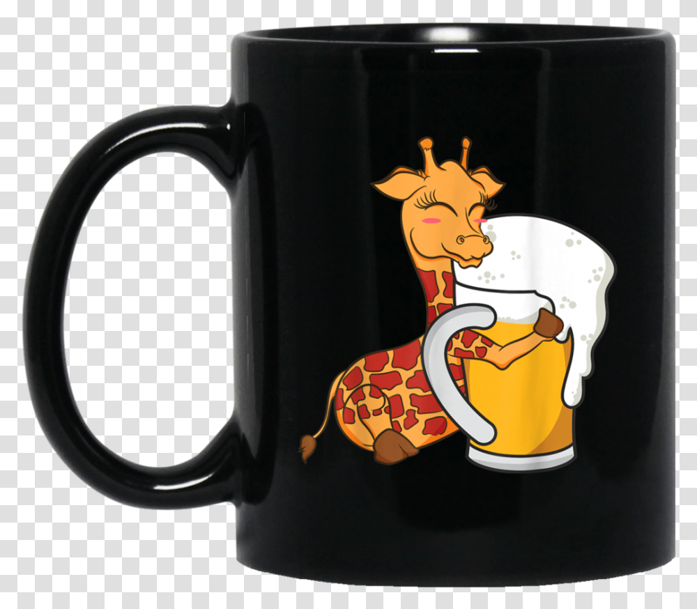 Cute Giraffe Hugging Beer Graphic Design Black Mug, Coffee Cup, Stein, Jug Transparent Png