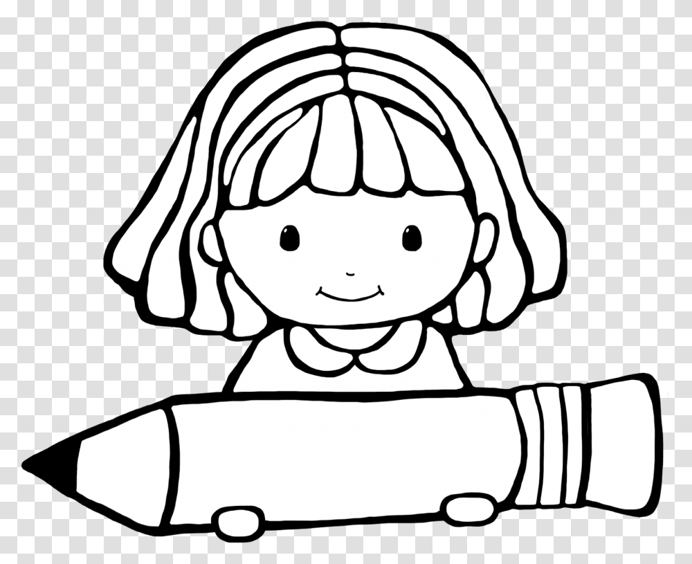Cute Girl Clipart Black And Whitw Transparent Png