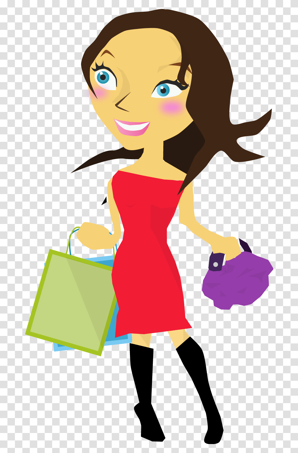 Cute Girl Shopping Clipart Download Illustration, Dress, Apparel, Person Transparent Png
