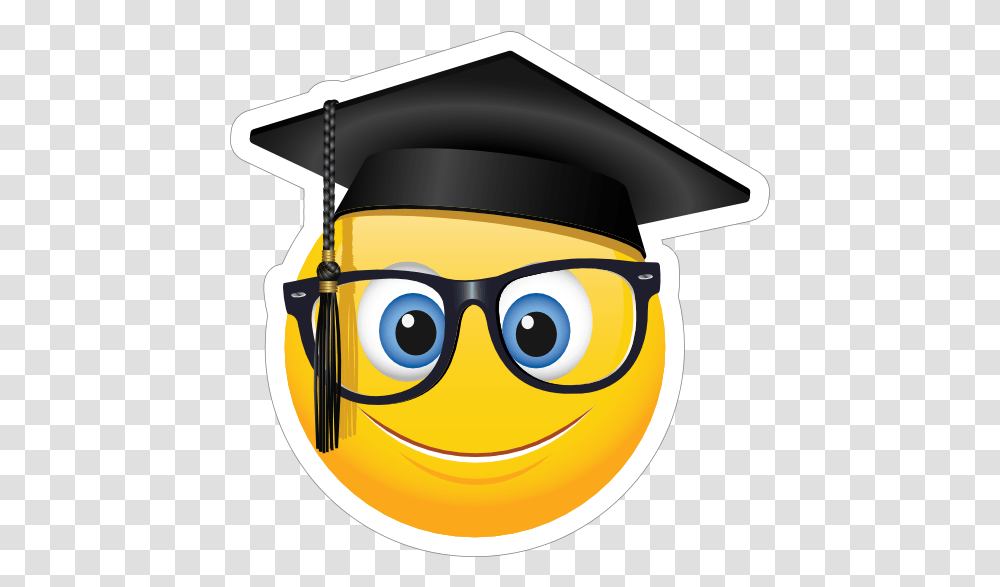 Cute Graduate With Glasses Emoji Sticker Emoticon Graduation, Helmet, Clothing, Apparel Transparent Png