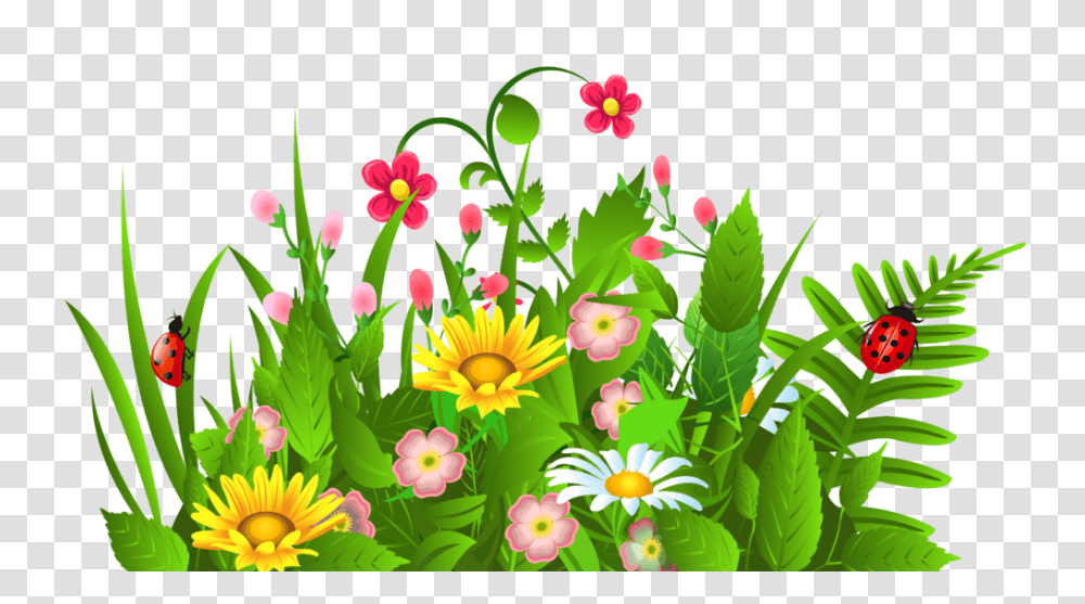 Cute Grass And Flowers Clipart, Floral Design, Pattern, Plant Transparent Png
