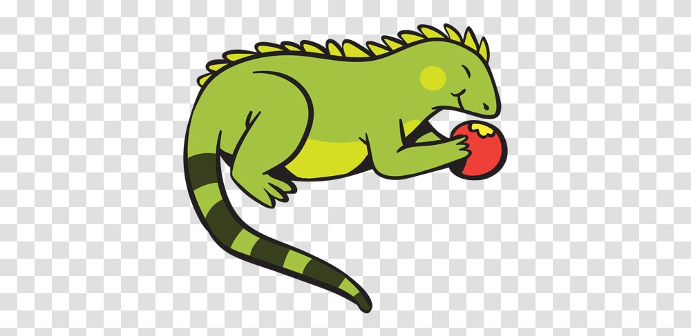 Cute Green Iguana Eating Apple Cartoon, Reptile, Animal, Lizard Transparent Png