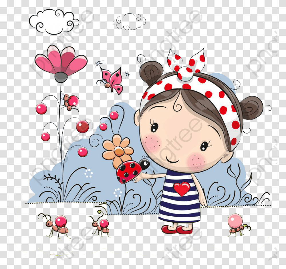 Cute Little Cute Cartoon Girl, Floral Design, Pattern Transparent Png