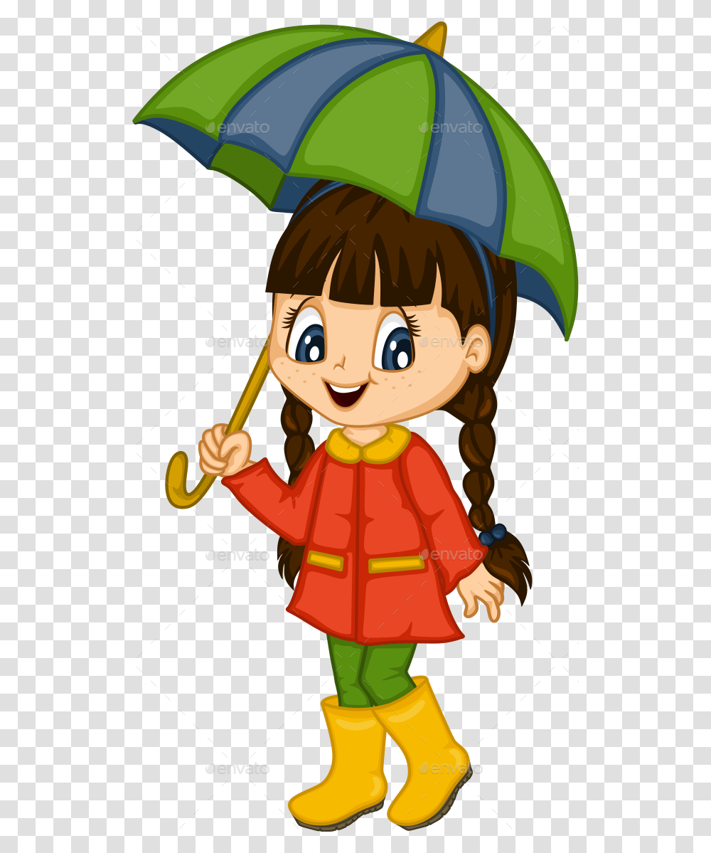 Cute Little Girl For 4 Seasons Cute Cartoon Girl With Umbrella, Helmet, Person, Elf Transparent Png