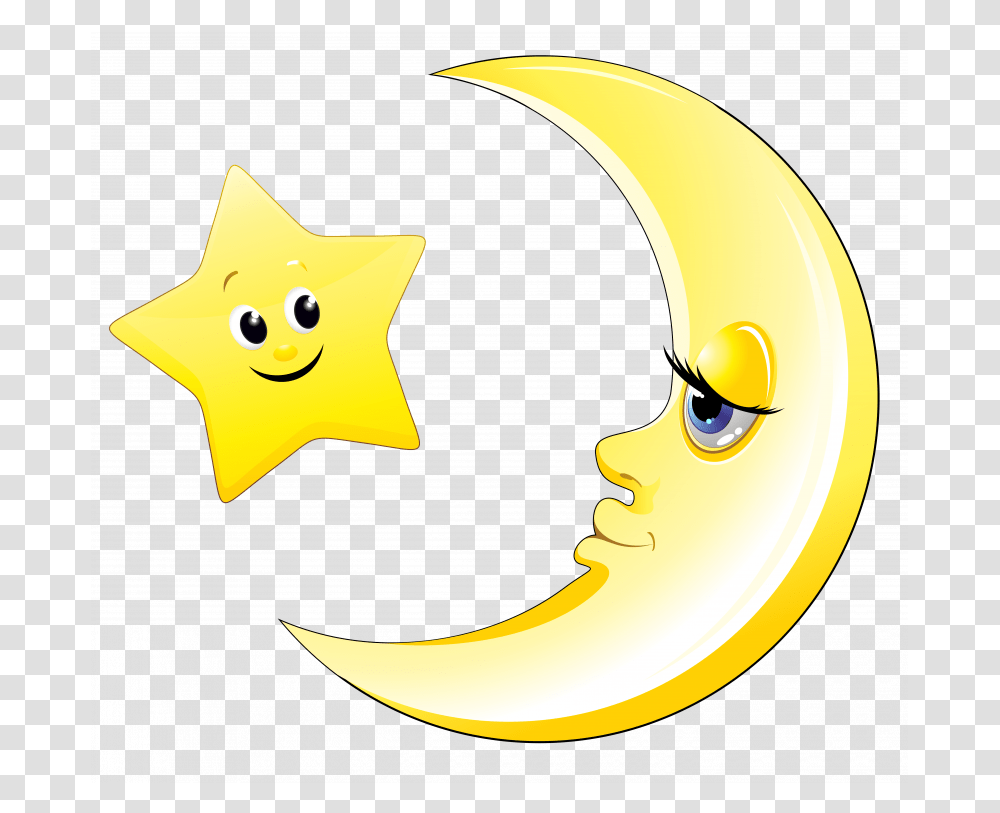 Cute Moon Clipart Moon Clipart, Star Symbol, Banana, Fruit Transparent Png