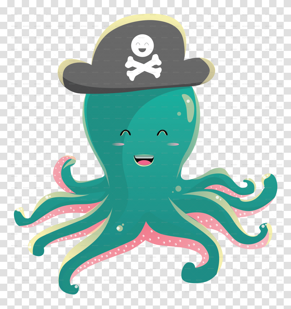 Cute Octopus Photos Nice Cartoon Pirate, Animal, Invertebrate, Sea Life, Baseball Cap Transparent Png