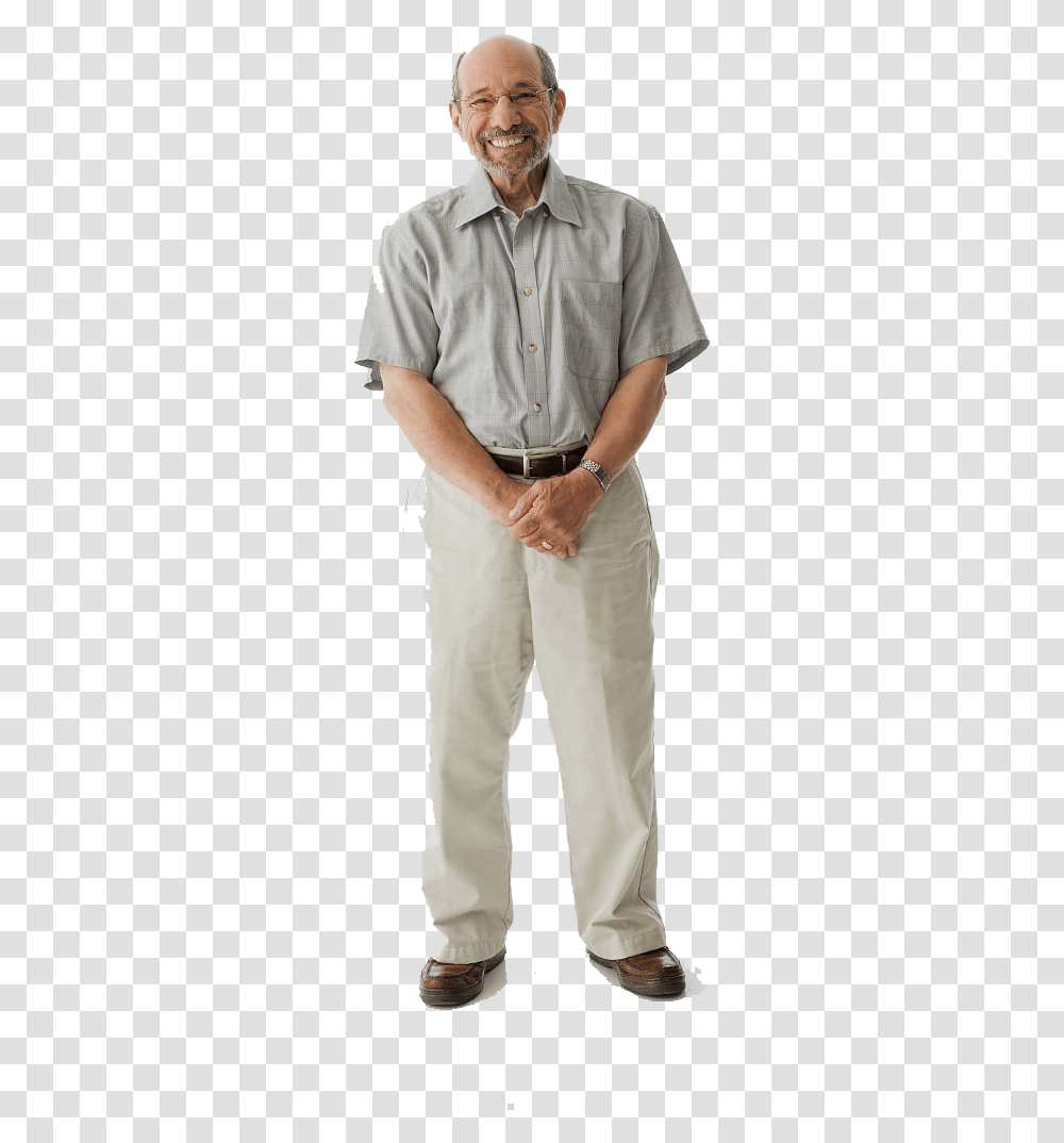 Cute Old Man Standing On The Whole Body Old Man Background, Pants, Person, Shirt Transparent Png