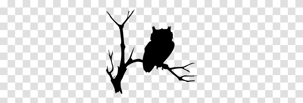 Cute Owl On Tree Clipart Black And White, Silhouette, Cat, Pet, Mammal Transparent Png