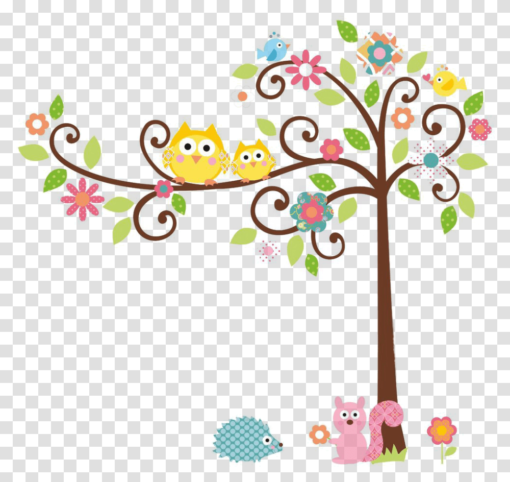 Cute Owl On Tree Clipart Rigybdoil Copy Arbol De Buhos, Floral Design, Pattern, Cross Transparent Png